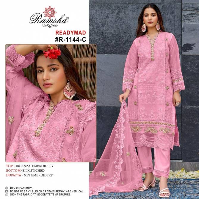 R 1144 Nx By Ramsha Organza Embroidery Pakistani Readymade Suits Wholesale Market In Surat
